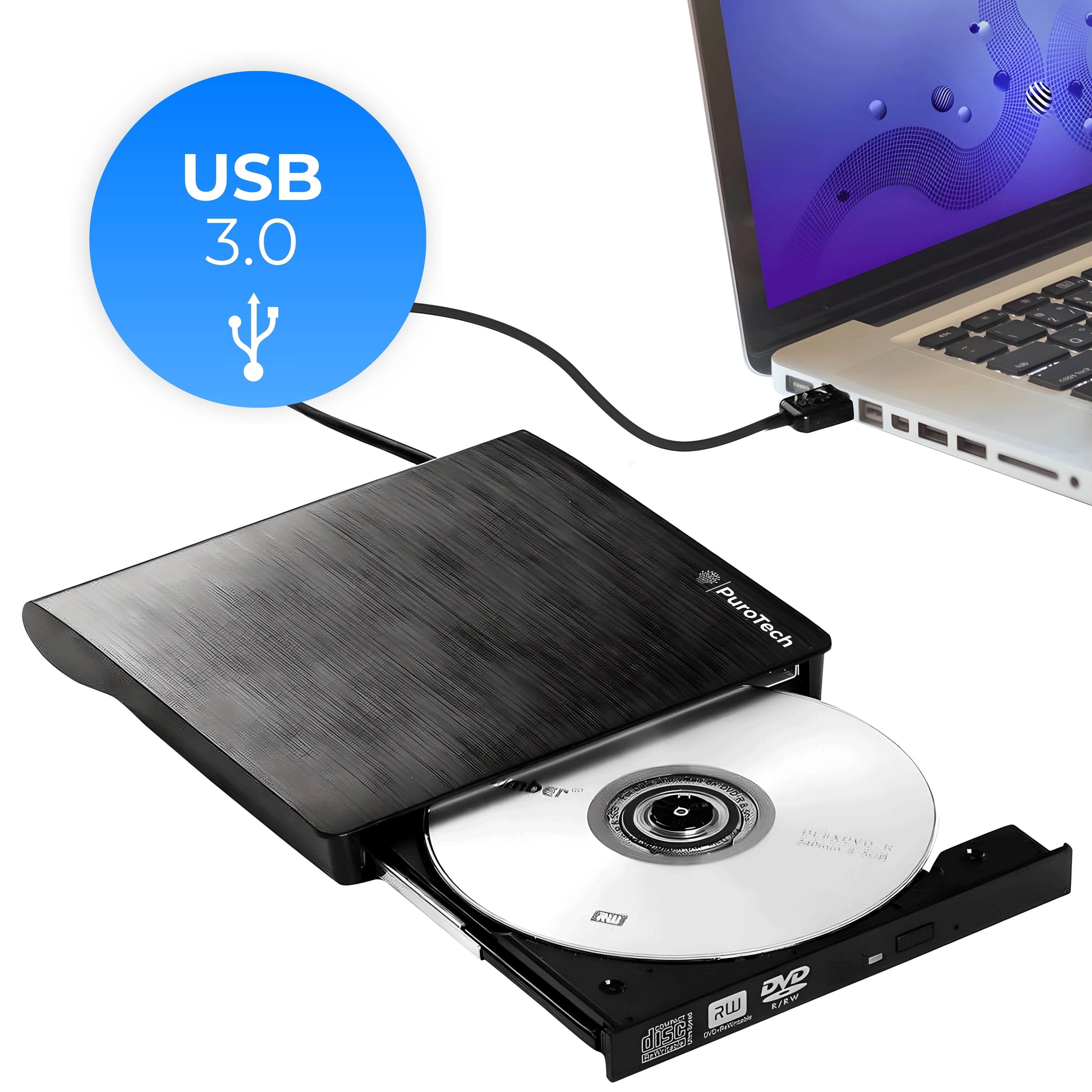 PuroTech - Externe DVD/CD Speler voor Laptop & PC - Brander - Optical Drive - Optische Drive - USB 3.0 Aansluiting - Plug & Play - Windows, MacOS & Linux