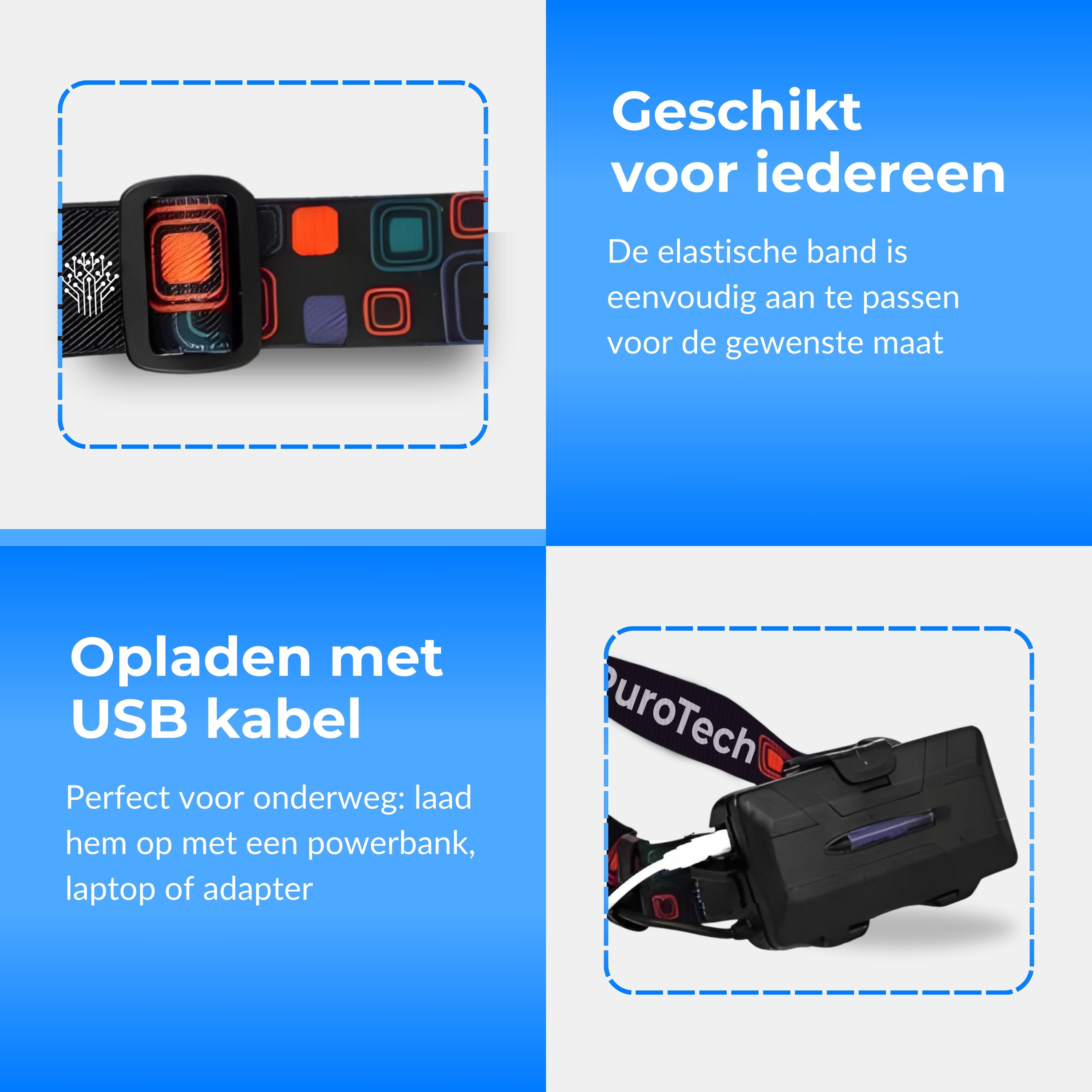 PuroTech Militaire Hoofdlamp - Hoofdlamp LED oplaadbaar - Extra Krachtig - Hoofdlampje - 8 LED-koplampen - 18000 lumen - 600 meter bereik - Verstelbaar - Militaire zaklamp