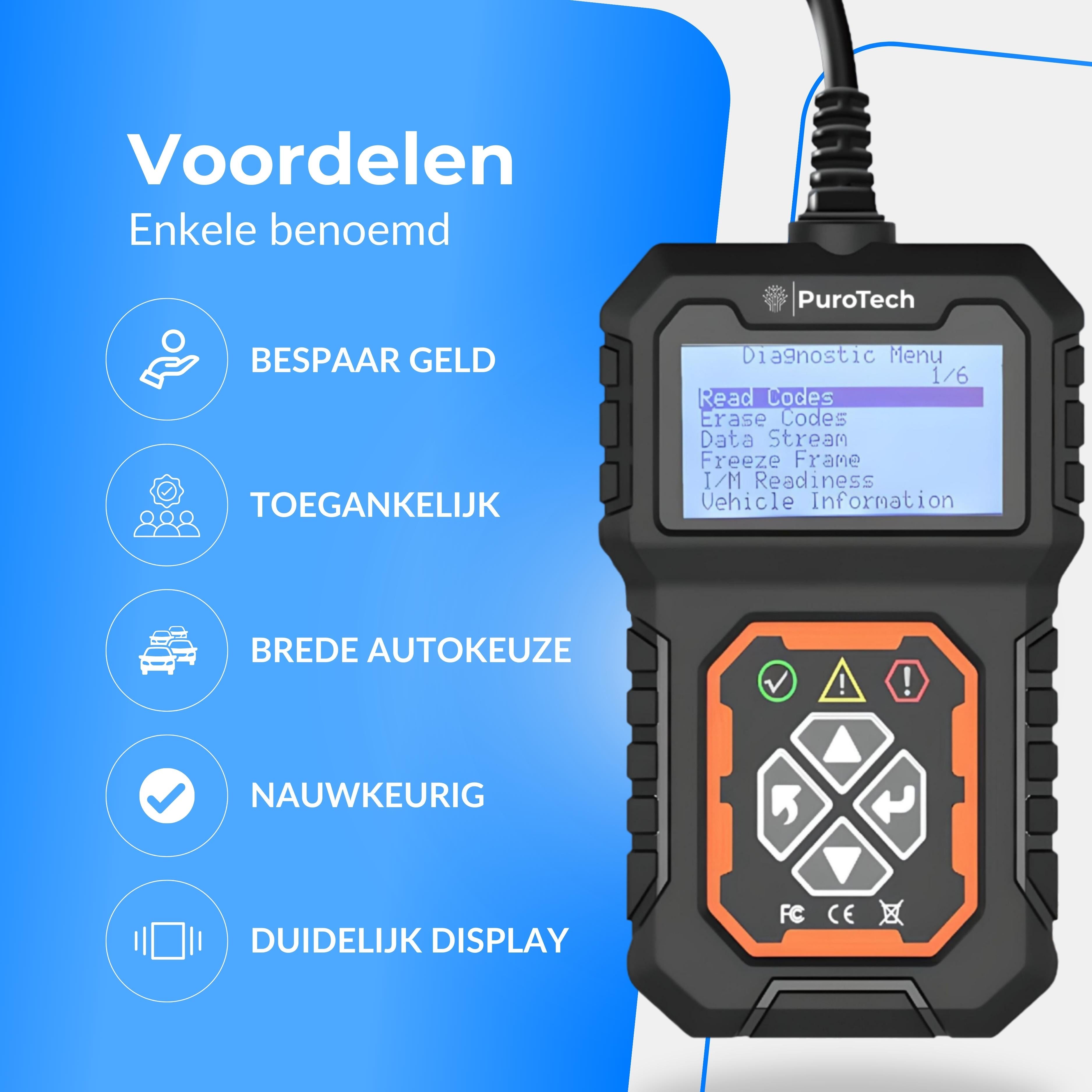 PuroTech OBD2 Scanner - OBD - Diagnosecomputer - Storing Verwijderen - Uitleesapparatuur – Auto Accessoires - Auto Uitlezen - Diagnose apparatuur voor auto's - Motorstoring - Nederlandse Handleiding