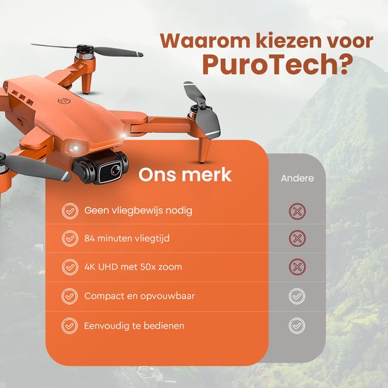 PuroTech Ultra Smart Drone - 4K UHD Camera - Drone Met Camera voor Buiten/Binnen - 4K Full HD Dual Camera - 50x Zoom - 3 Accu's - 84 Minuten Vliegtijd - Foto - Video - Quadcopter