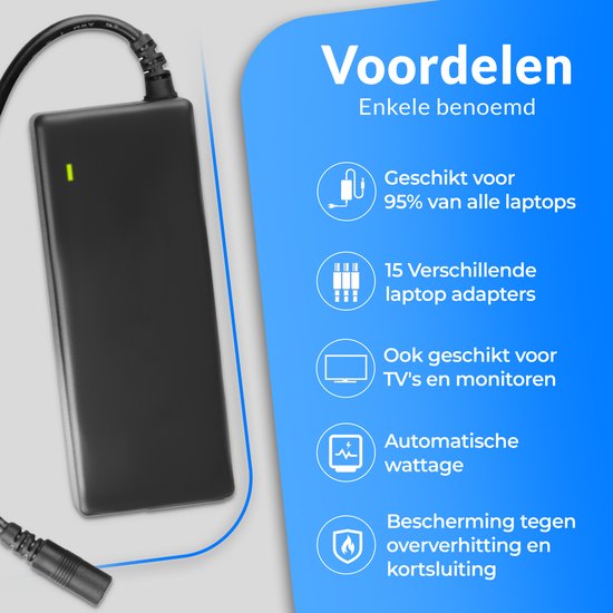 Velociy® Universele Laptop Adapter - Laptop Oplader - Alle Merken - 45W-65W-90W - Asus - Acer - HP - Dell - Lenovo - Samsung - Sony