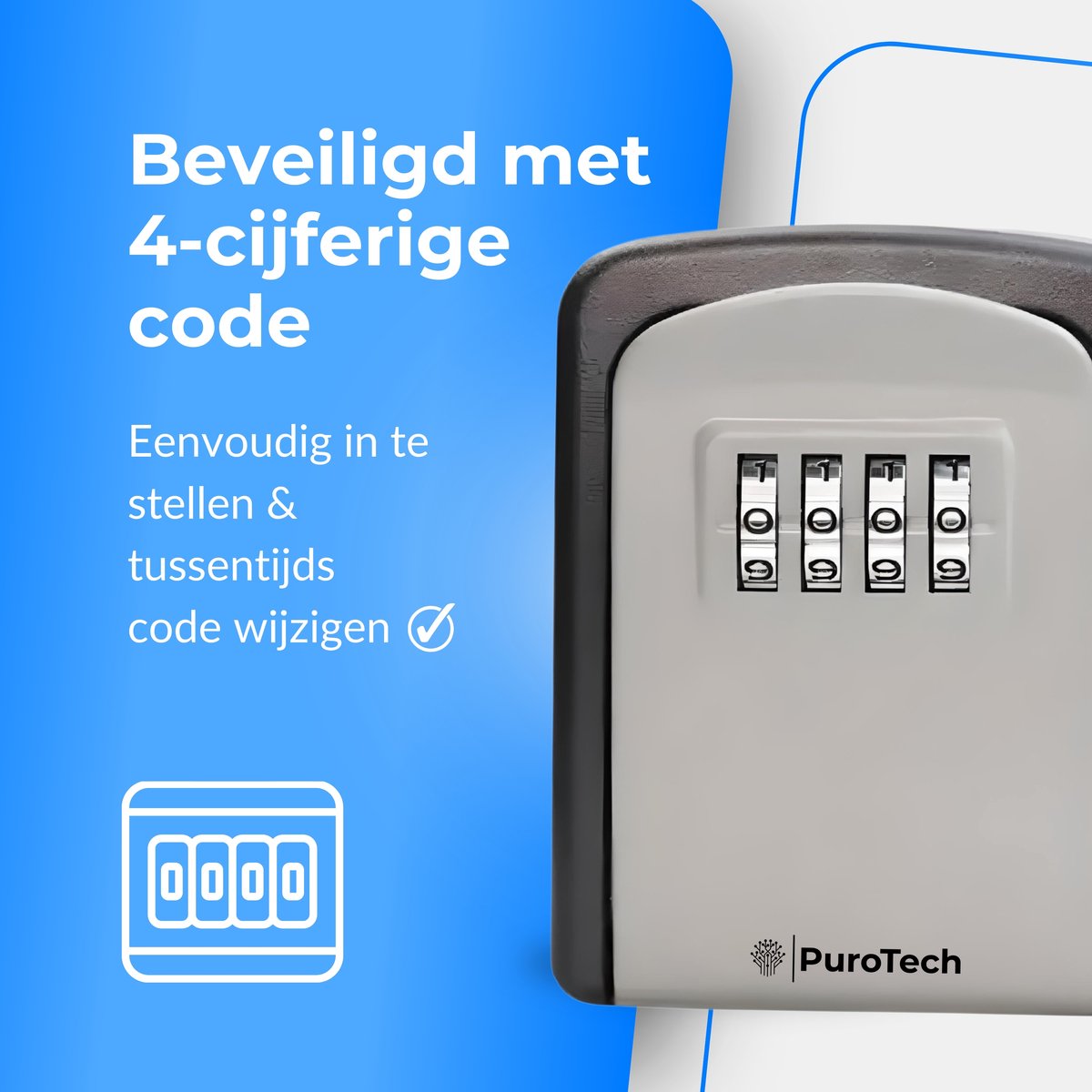 PuroTech Sleutelkluis Met Code - Voor Binnen & Buiten - Cijferslot - Sleutel Kastje - Thuiszorg - Incl. Montageset - Waterdicht en Roestvrij - Sleutelkast
