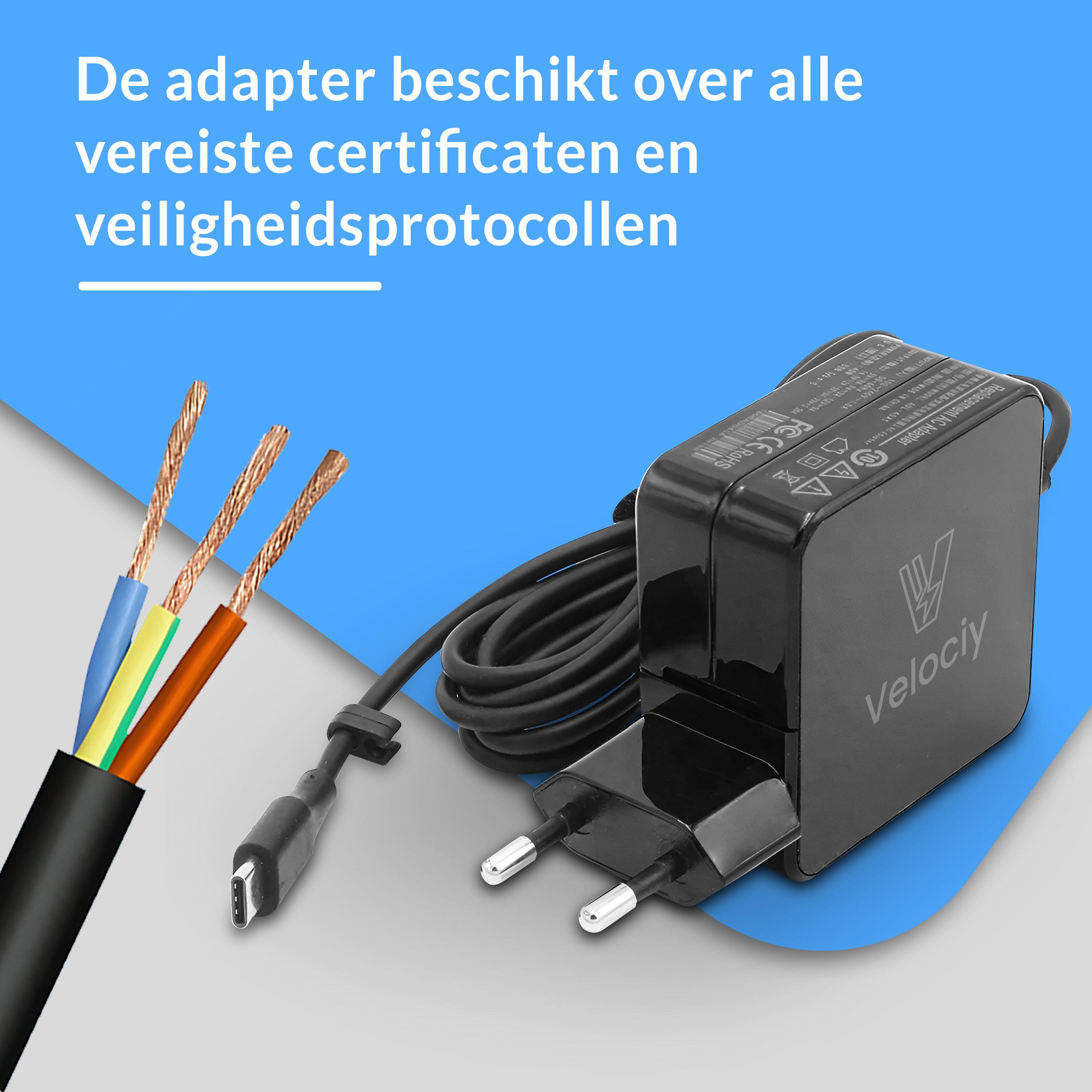Velociy® USB-C oplader 100W – USB-C adapter – USBC oplader Samsung Geschikt – Universeel o.a. laptops, tablets, telefoons en usb-c hubs – Compact - 2024 Versie