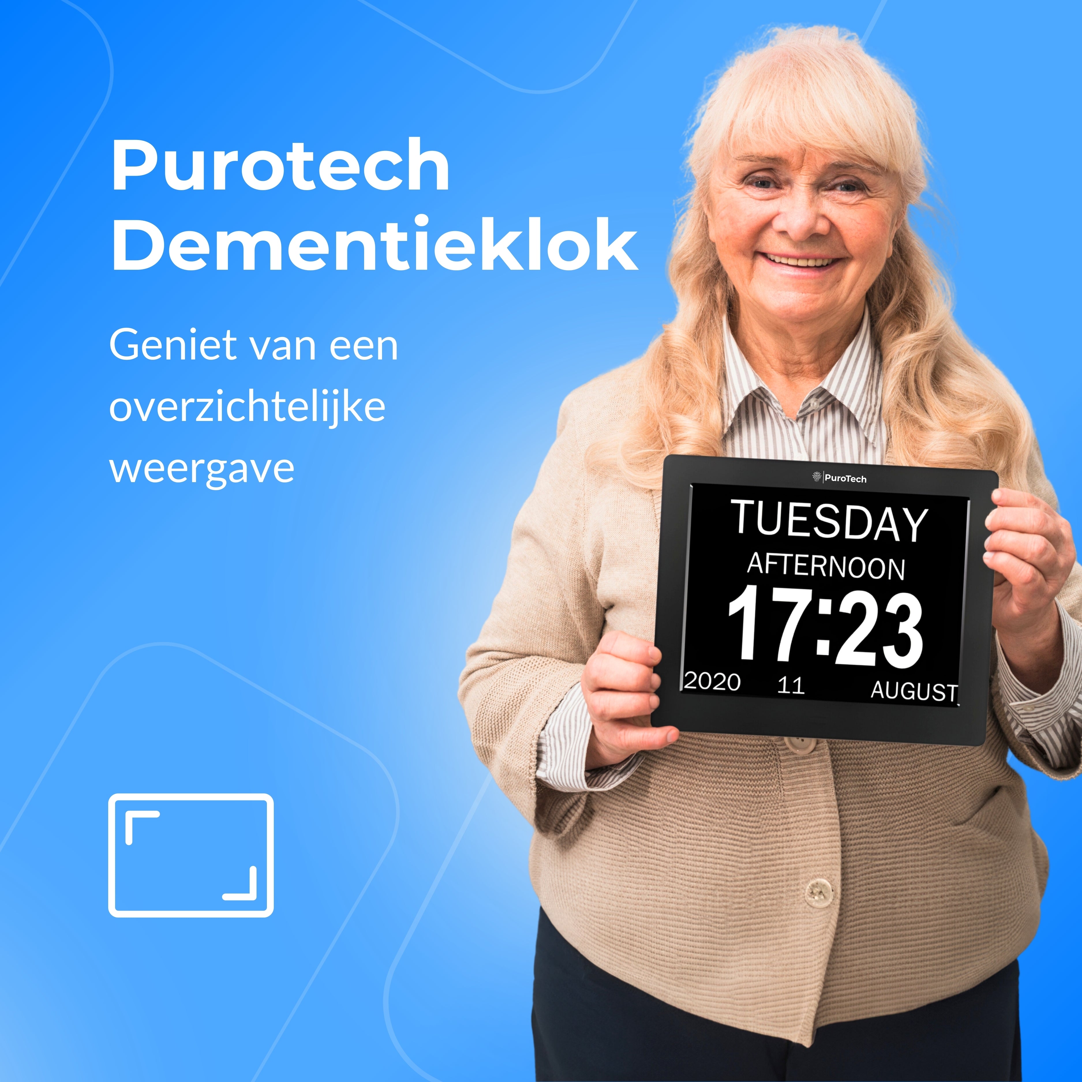 PuroTech - Dementieklok Digitaal XL 8 Inch - Datum Dag en Tijd Aanduiding - Extra Groot - Incl. Afstandsbediening - Alarmfunctie – Alzheimer klok - Dementieklokken Digitaal - Alzheimer - Seniorenklok - Medicatieherinnering