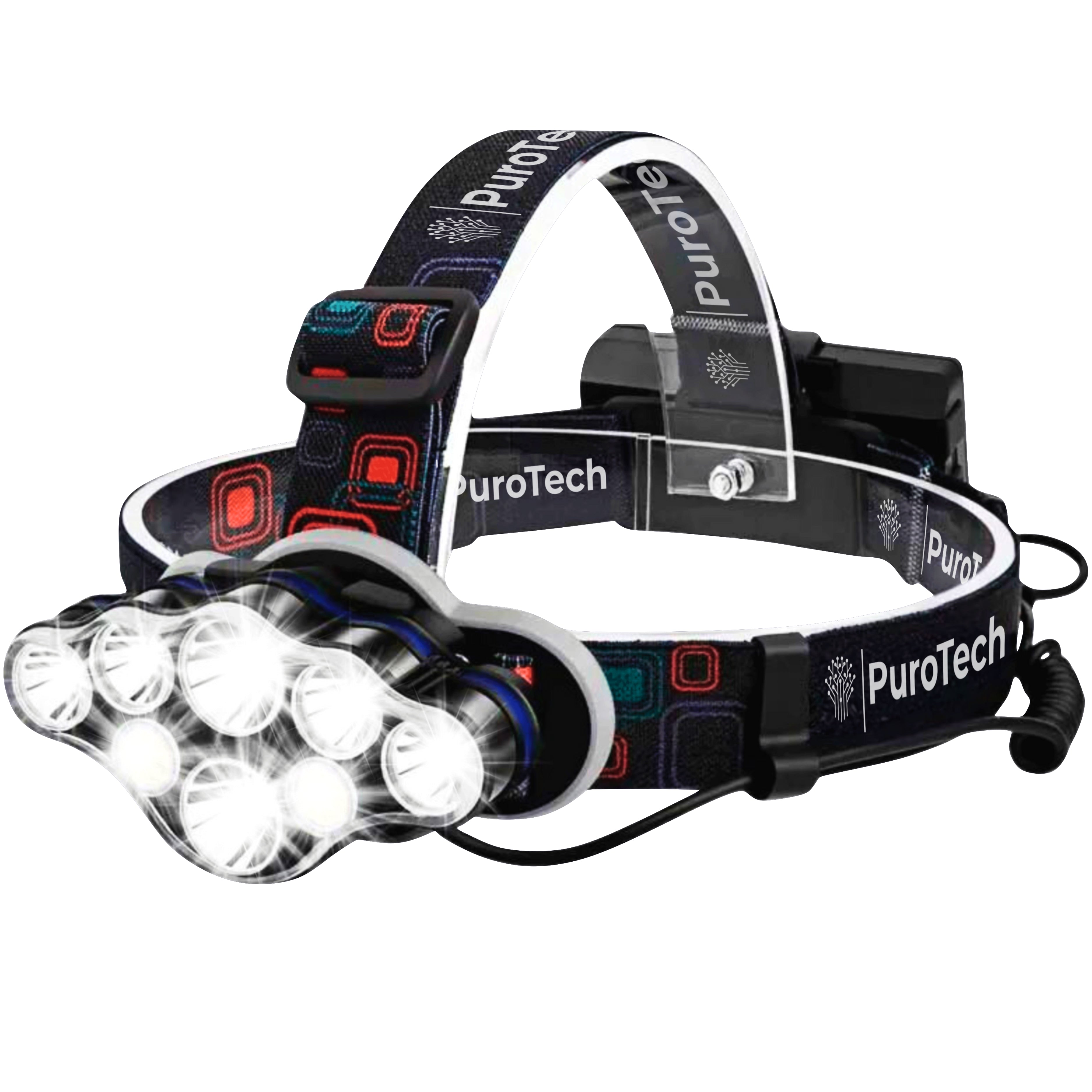 PuroTech Militaire Hoofdlamp - Hoofdlamp LED oplaadbaar - Extra Krachtig - Hoofdlampje - 8 LED-koplampen - 18000 lumen - 600 meter bereik - Verstelbaar - Militaire zaklamp