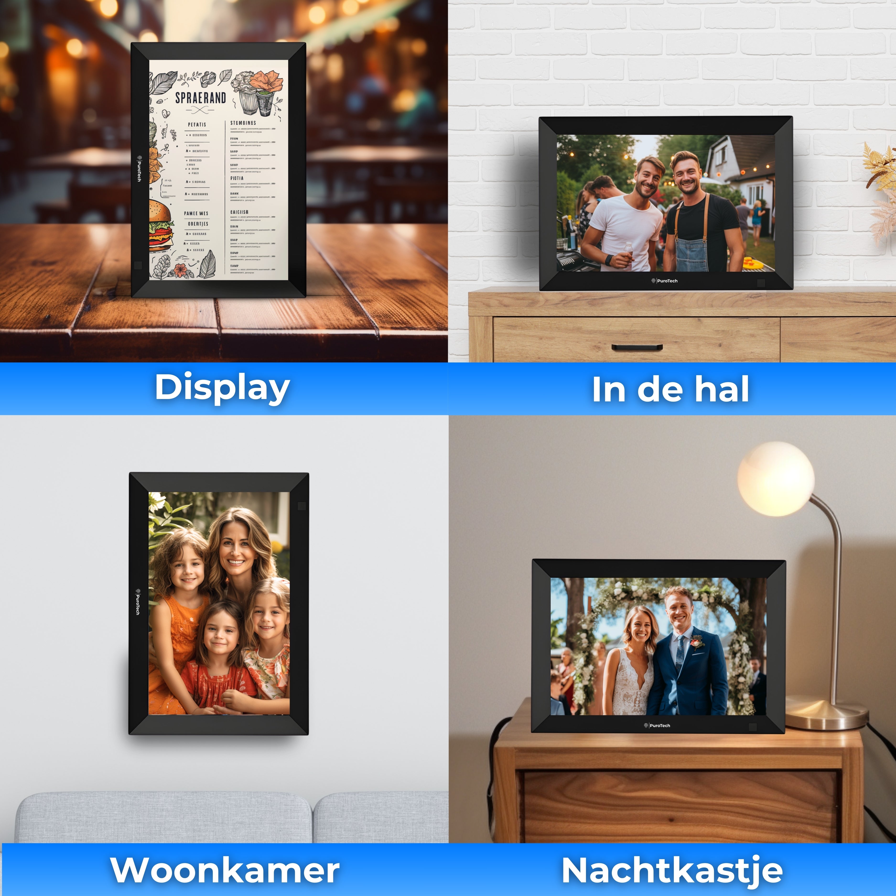 PuroTech - Digitale Fotolijst Met Wifi - Full HD 10.1 Inch - Fotokader - WiFi - Hoogste Beeldkwaliteit - Frameo App - IPS Touchscreen - Zwart - Slideshow Fotolijst - Incl. 16GB Opslag - Cadeau - Moederdag