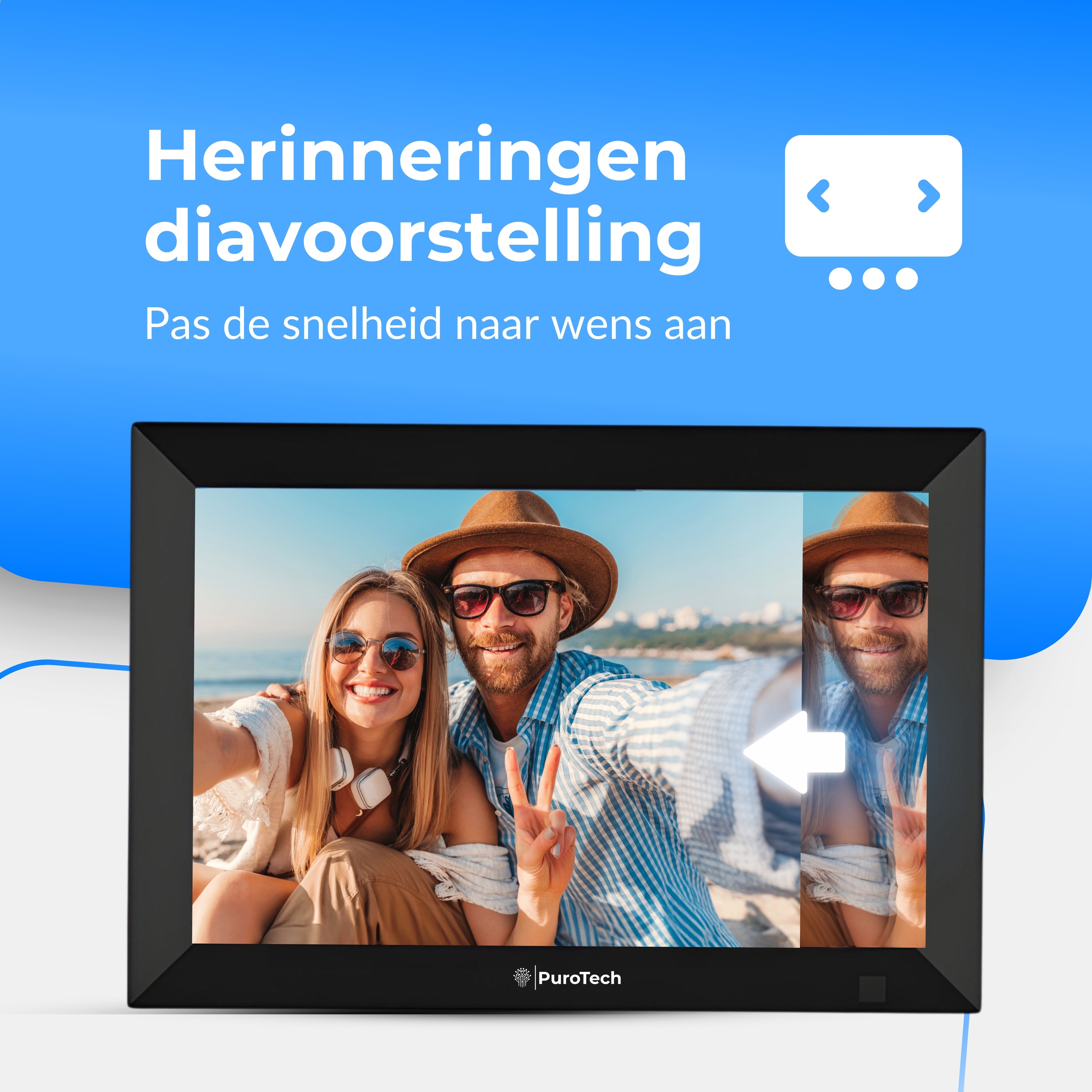 PuroTech - Digitale Fotolijst Met Wifi - Full HD 10.1 Inch - Fotokader - WiFi - Hoogste Beeldkwaliteit - Frameo App - IPS Touchscreen - Zwart - Slideshow Fotolijst - Incl. 16GB Opslag - Cadeau - Moederdag