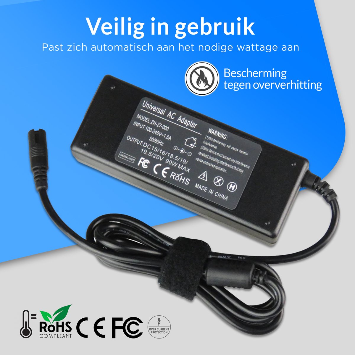 Velociy® Universele Laptop Adapter - Laptop Oplader - Alle Merken - 45W-65W-90W - Asus - Acer - HP - Dell - Lenovo - Samsung - Sony