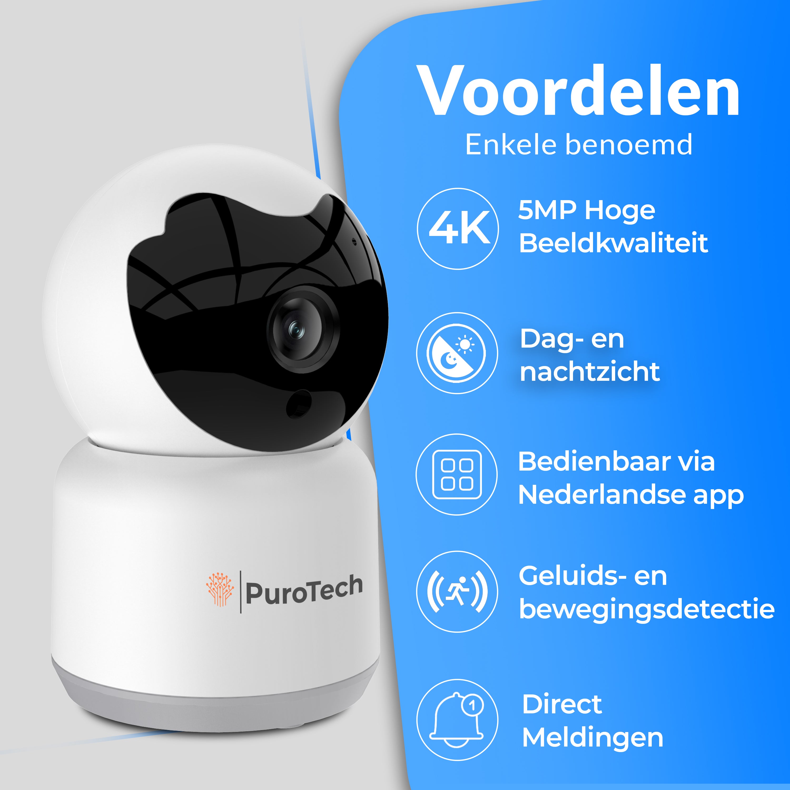 PuroTech Indoor Beveiligingscamera Pro - WiFi en App - 4K